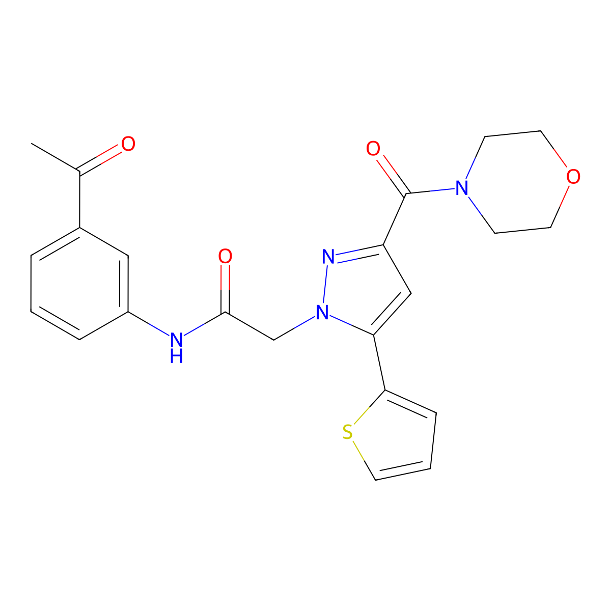 N-(3-acetylphenyl)-2-(3-(morpholine-4-carbonyl)-5-(thiophen-2-yl)-1H-pyrazol-1-yl)acetamide molecular structure, CAS 1173038-13-5