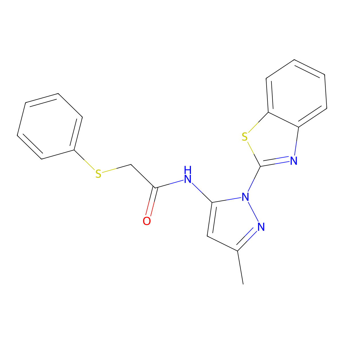 N-(1-(benzo[d]thiazol-2-yl)-3-methyl-1H-pyrazol-5-yl)-2-(phenylthio)acetamide molecular structure, CAS 1173040-05-5