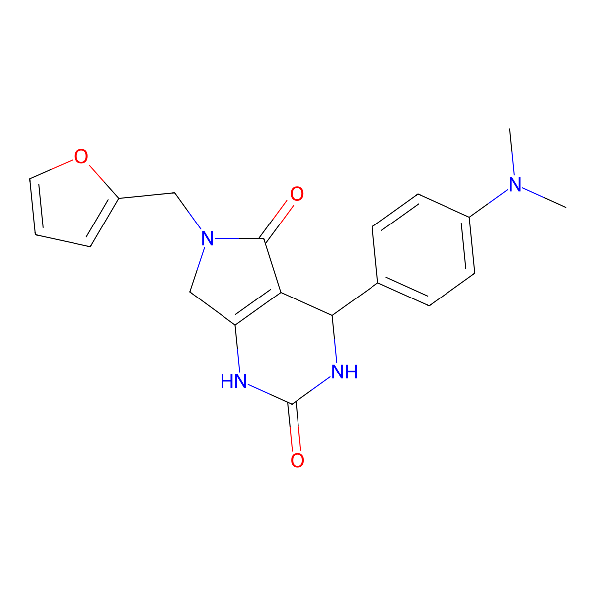 4-(4-(dimethylamino)phenyl)-6-(furan-2-ylmethyl)-3,4,6,7-tetrahydro-1H-pyrrolo[3,4-d]pyrimidine-2,5-dione molecular structure, CAS 1173042-85-7