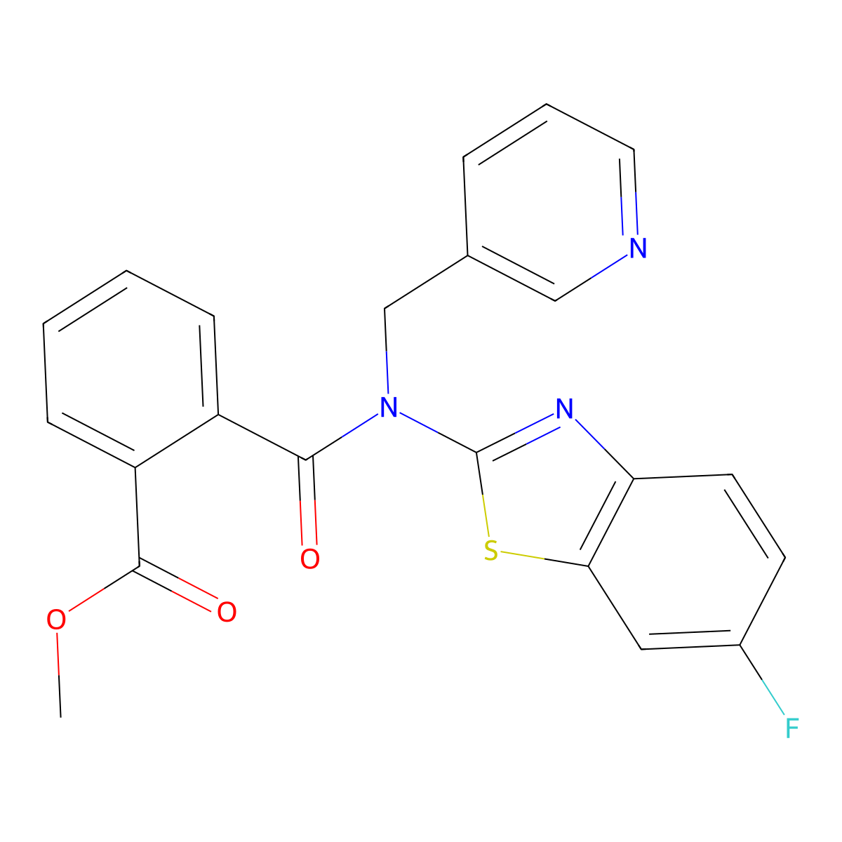 Methyl 2-((6-fluorobenzo[d]thiazol-2-yl)(pyridin-3-ylmethyl)carbamoyl)benzoate molecular structure, CAS 1173042-98-2