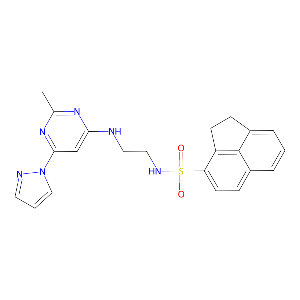 N-(2-((2-methyl-6-(1H-pyrazol-1-yl)pyrimidin-4-yl)amino)ethyl)-1,2-dihydroacenaphthylene-3-sulfonamide molecular structure, CAS 1173044-12-6