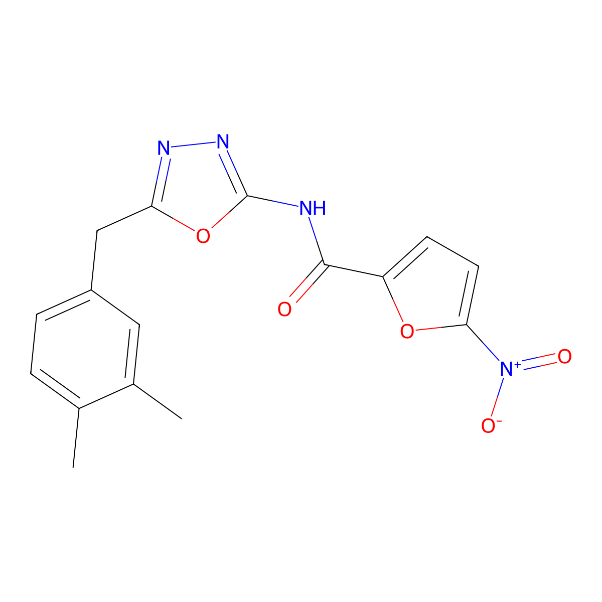 N-(5-(3,4-dimethylbenzyl)-1,3,4-oxadiazol-2-yl)-5-nitrofuran-2-carboxamide molecular structure, CAS 1173045-54-9