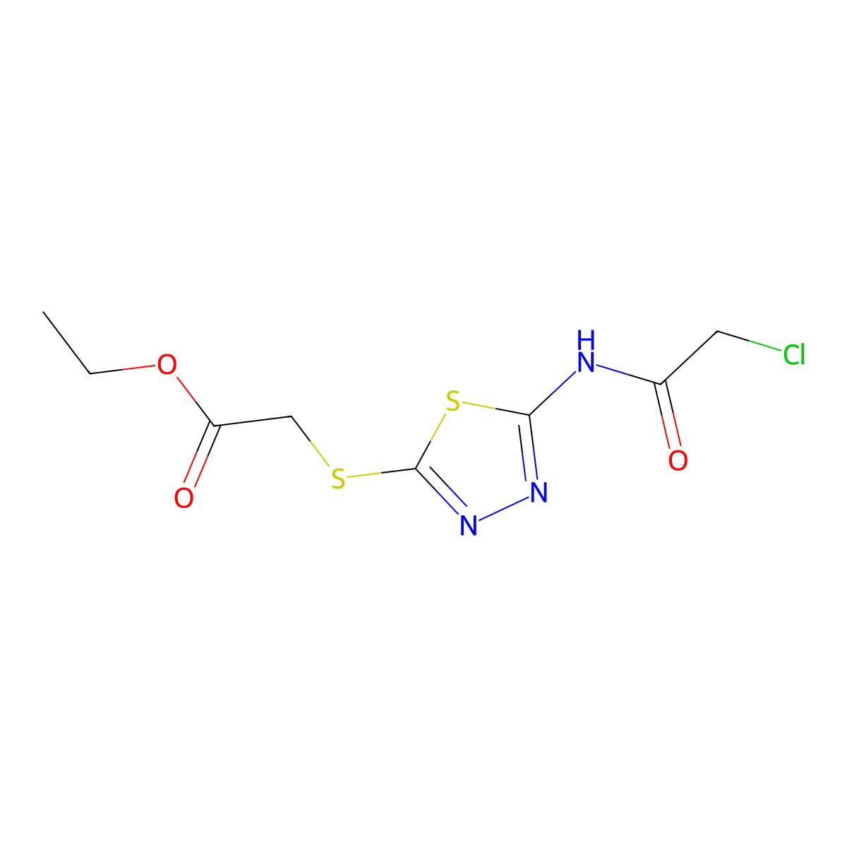 Ethyl 2-{[5-(2-chloroacetamido)-1,3,4-thiadiazol-2-yl]sulfanyl}acetate molecular structure, CAS 1173045-81-2