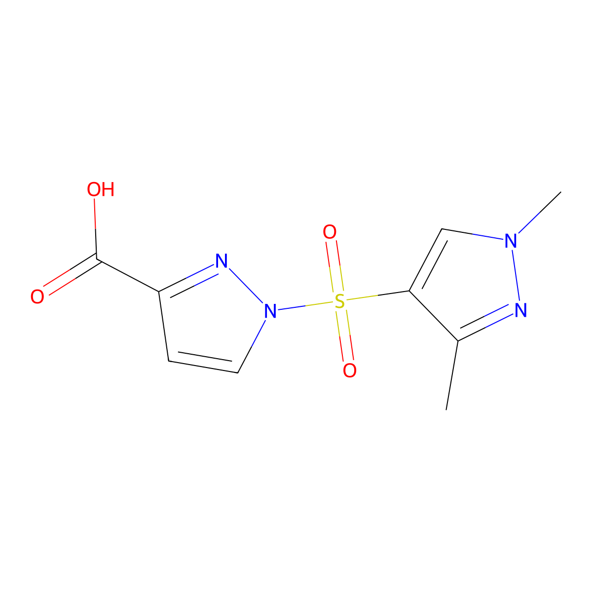 1-((1,3-Dimethyl-1H-pyrazol-4-yl)sulfonyl)-1H-pyrazole-3-carboxylic acid molecular structure, CAS 1173046-09-7