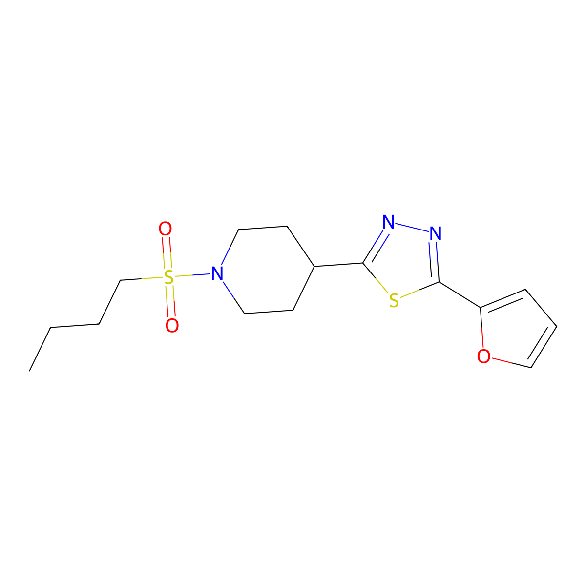 2-(1-(Butylsulfonyl)piperidin-4-yl)-5-(furan-2-yl)-1,3,4-thiadiazole molecular structure, CAS 1173046-90-6