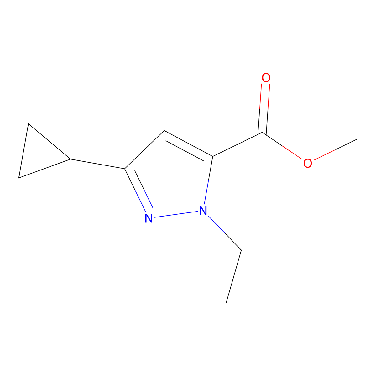 methyl 3-cyclopropyl-1-ethyl-1H-pyrazole-5-carboxylate molecular structure, CAS 1173048-48-0