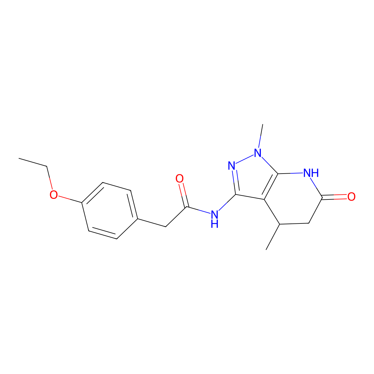 N-(1,4-dimethyl-6-oxo-4,5,6,7-tetrahydro-1H-pyrazolo[3,4-b]pyridin-3-yl)-2-(4-ethoxyphenyl)acetamide molecular structure, CAS 1173049-36-9