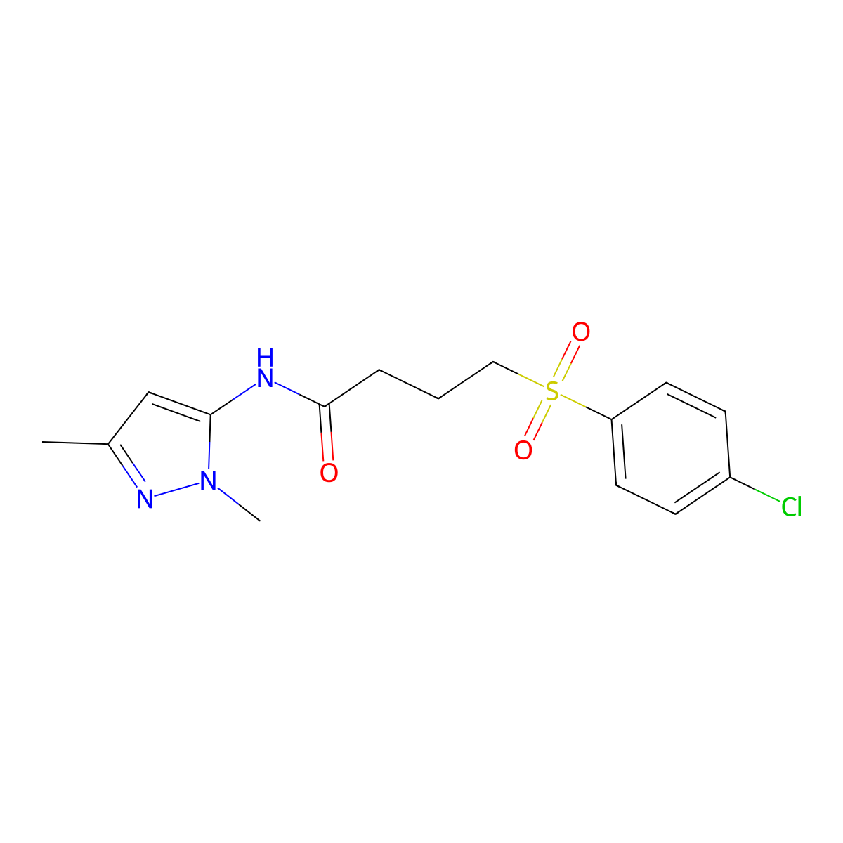 4-((4-chlorophenyl)sulfonyl)-N-(1,3-dimethyl-1H-pyrazol-5-yl)butanamide molecular structure, CAS 1173050-84-4