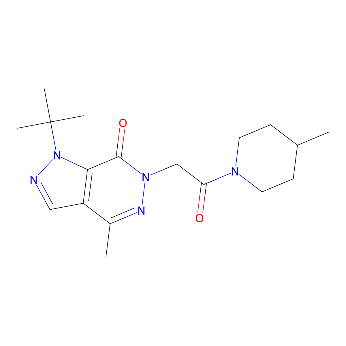 1-(tert-butyl)-4-methyl-6-(2-(4-methylpiperidin-1-yl)-2-oxoethyl)-1H-pyrazolo[3,4-d]pyridazin-7(6H)-one molecular structure, CAS 1173053-13-8