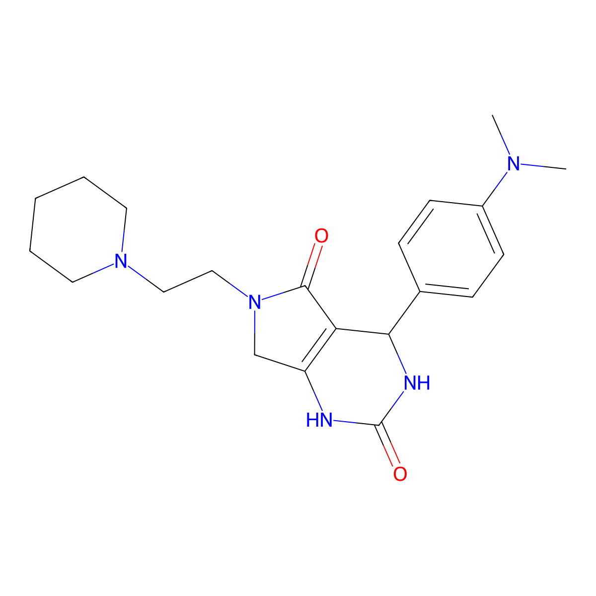 4-(4-(dimethylamino)phenyl)-6-(2-(piperidin-1-yl)ethyl)-3,4,6,7-tetrahydro-1H-pyrrolo[3,4-d]pyrimidine-2,5-dione molecular structure, CAS 1173055-69-0