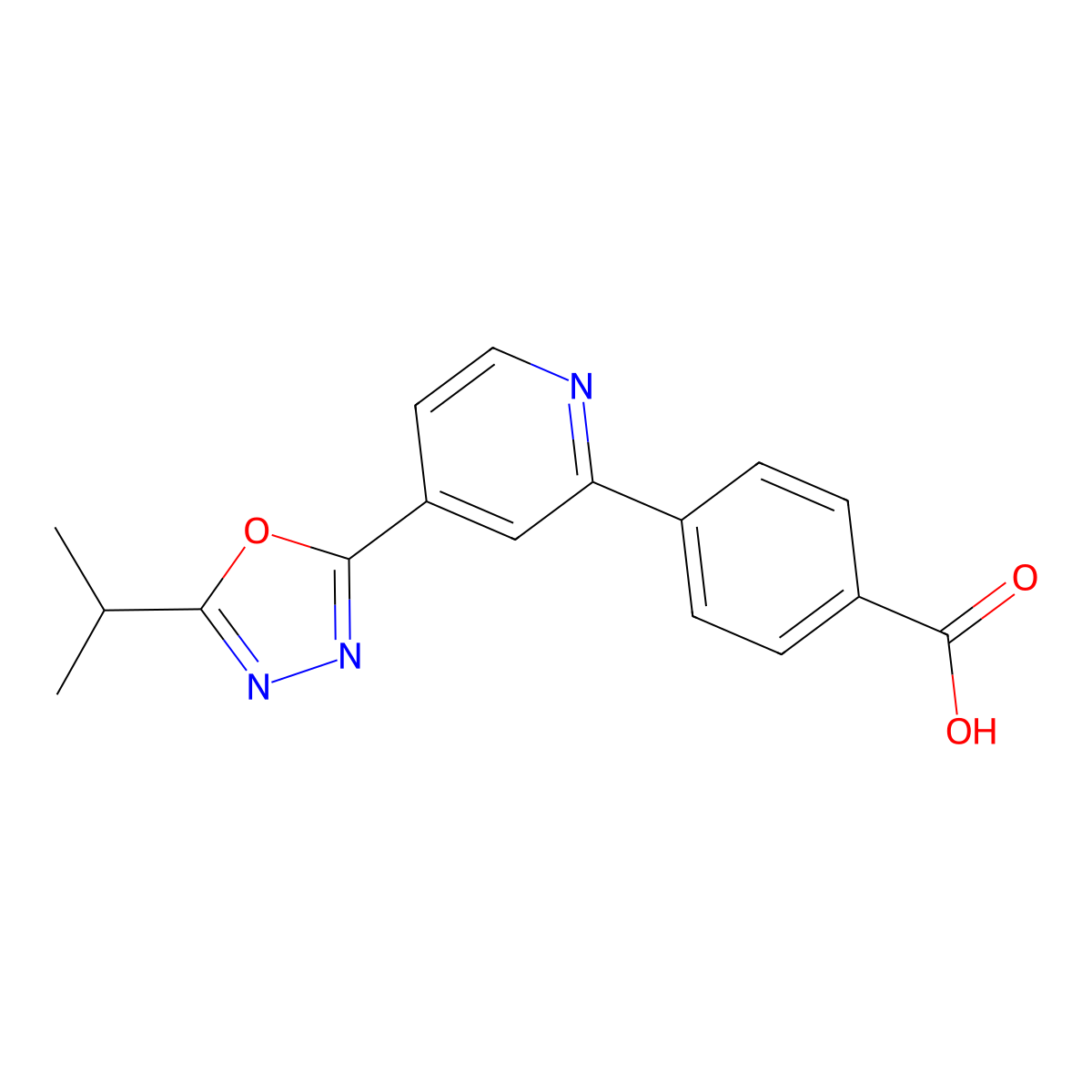 4-[4-(5-Isopropyl-1,3,4-oxadiazol-2-yl)pyridin-2-yl]benzoic acid molecular structure, CAS 1173056-37-5