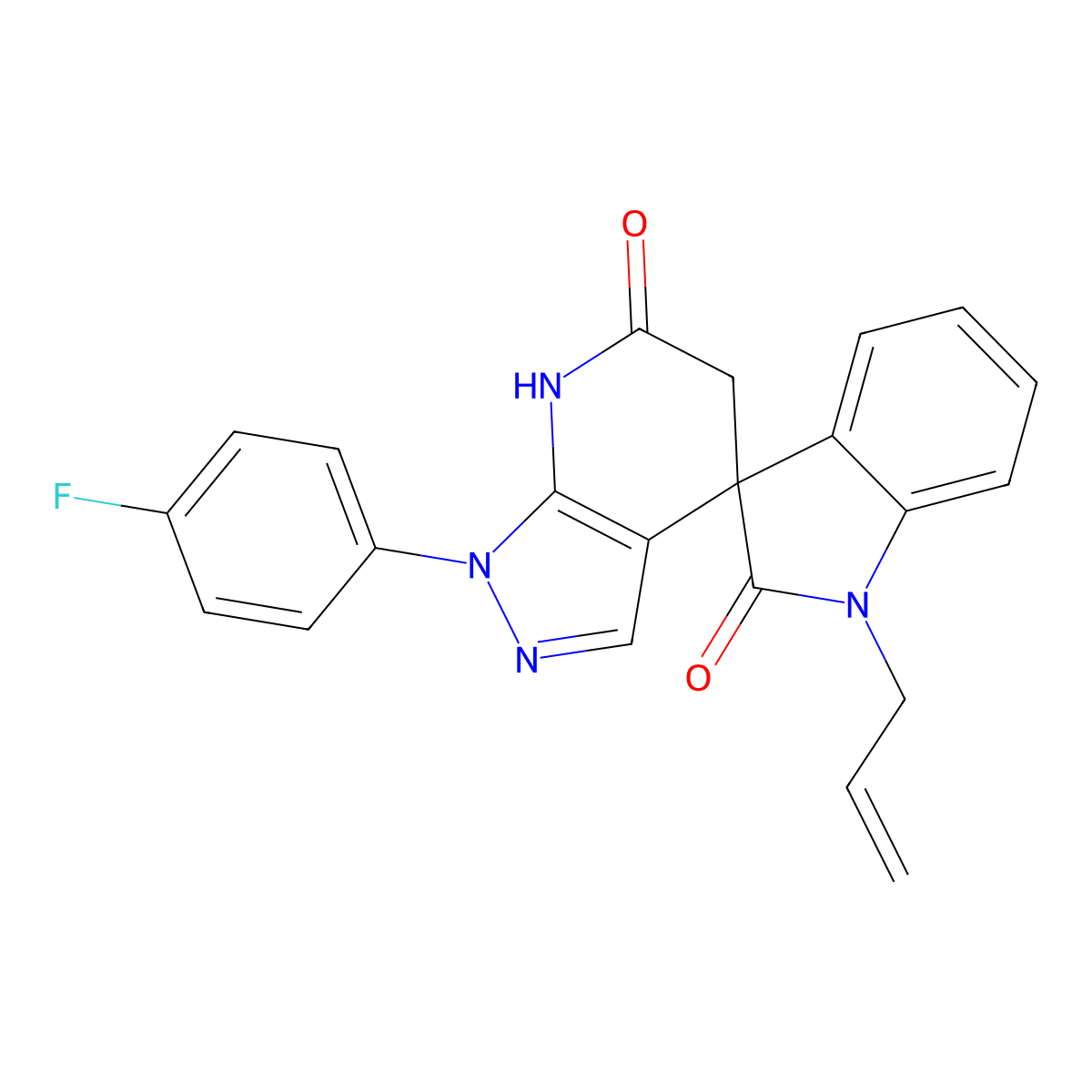 1-allyl-1'-(4-fluorophenyl)-5',7'-dihydrospiro[indoline-3,4'-pyrazolo[3,4-b]pyridine]-2,6'(1'H)-dione molecular structure, CAS 1173057-40-3