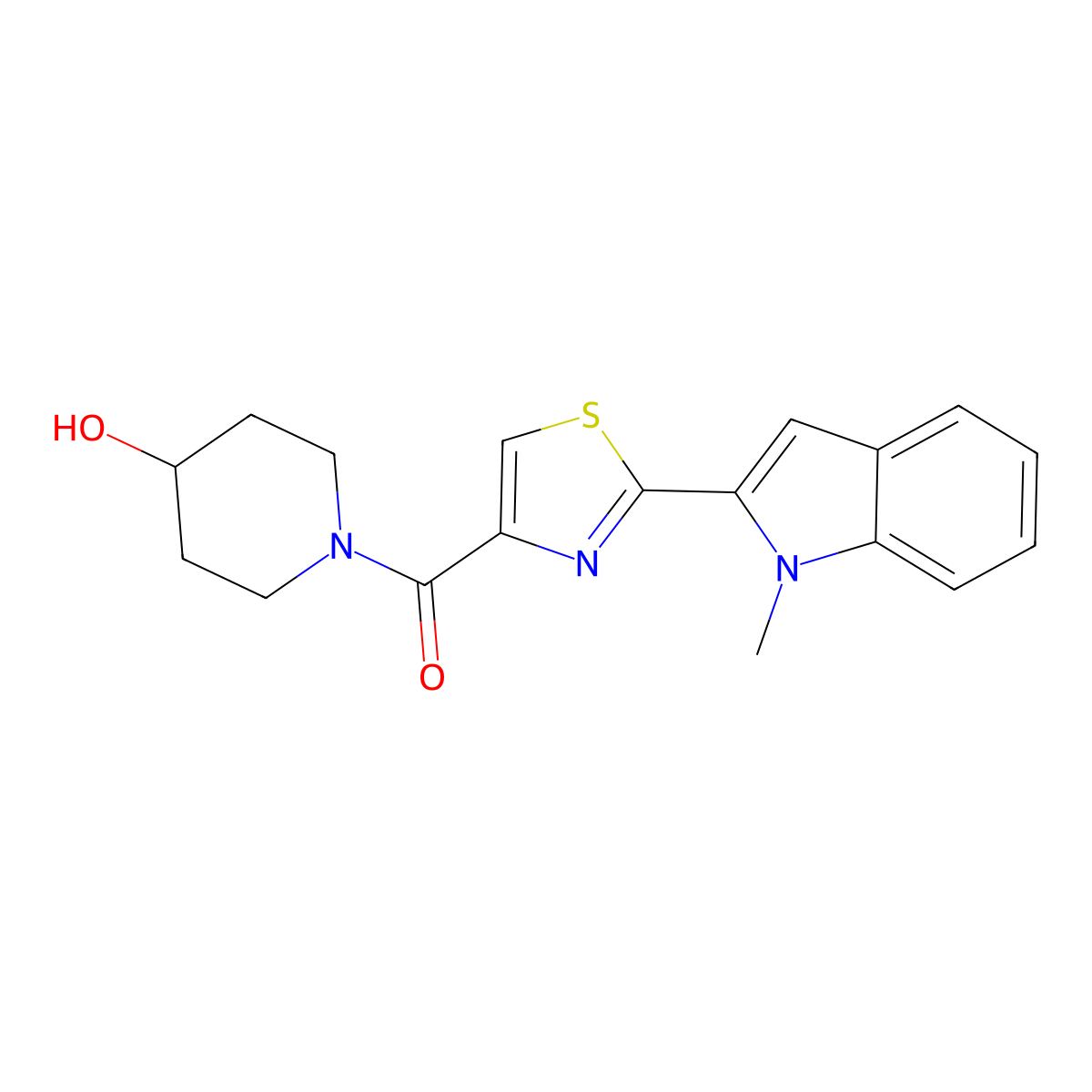 1-[2-(1-methyl-1H-indol-2-yl)-1,3-thiazole-4-carbonyl]piperidin-4-ol molecular structure, CAS 1173058-14-4
