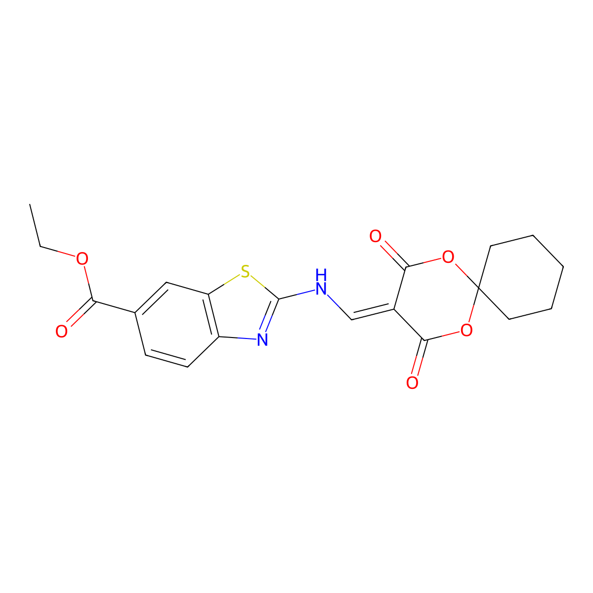 Ethyl 2-(((2,4-dioxo-1,5-dioxaspiro[5.5]undecan-3-ylidene)methyl)amino)benzo[d]thiazole-6-carboxylate molecular structure, CAS 1173060-14-4