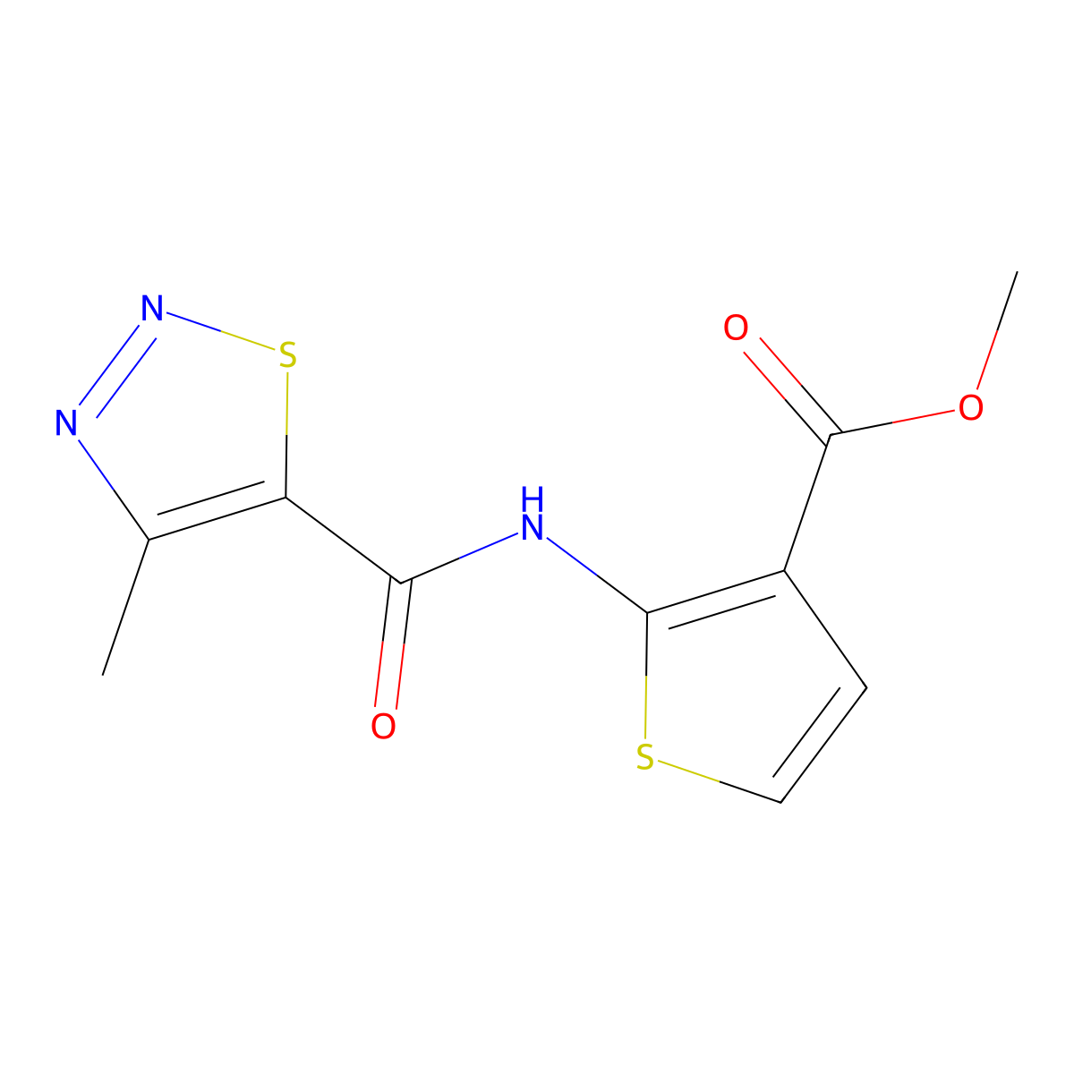 Methyl 2-(4-methyl-1,2,3-thiadiazole-5-carboxamido)thiophene-3-carboxylate molecular structure, CAS 1173062-23-1