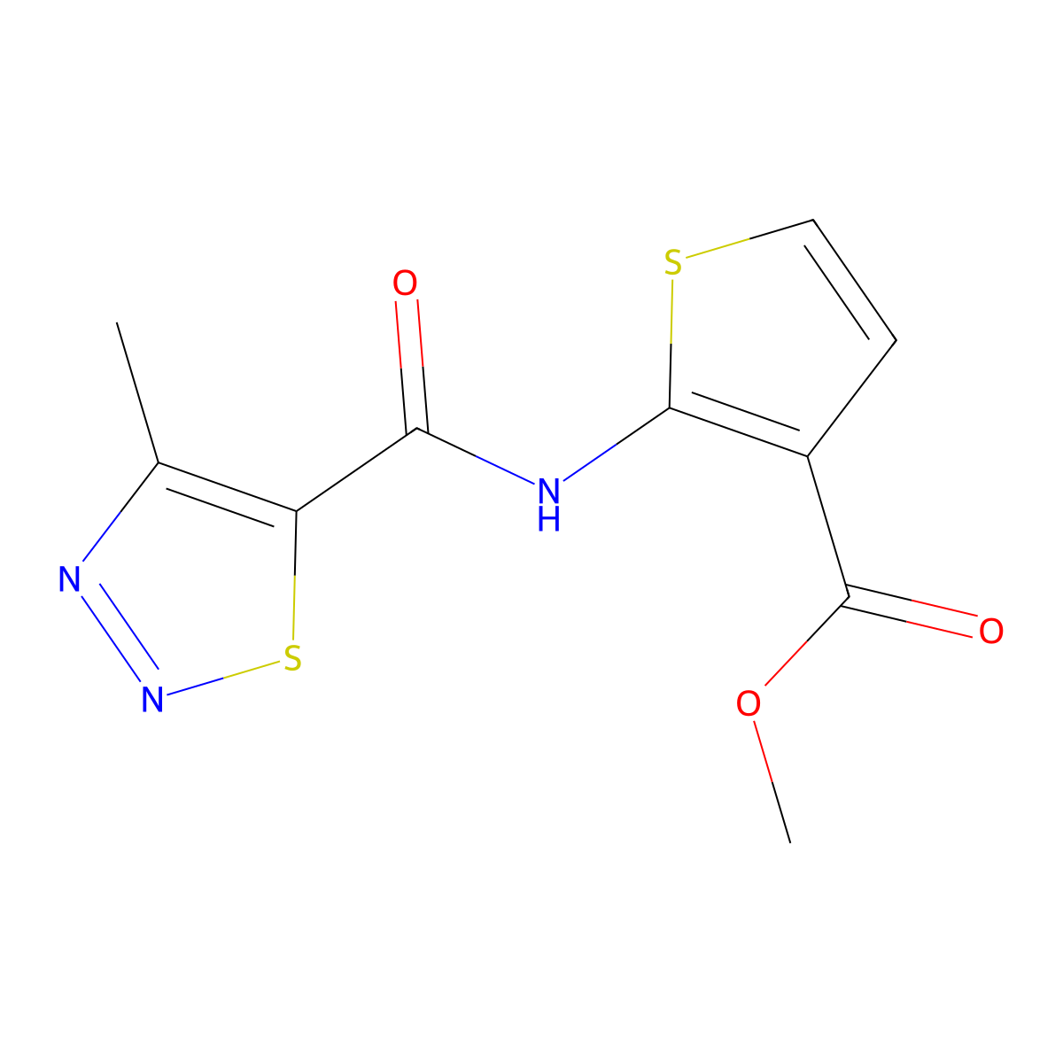 Methyl 2-(4-methyl-1,2,3-thiadiazole-5-carboxamido)thiophene-3-carboxylate molecular structure, CAS 1173062-23-1