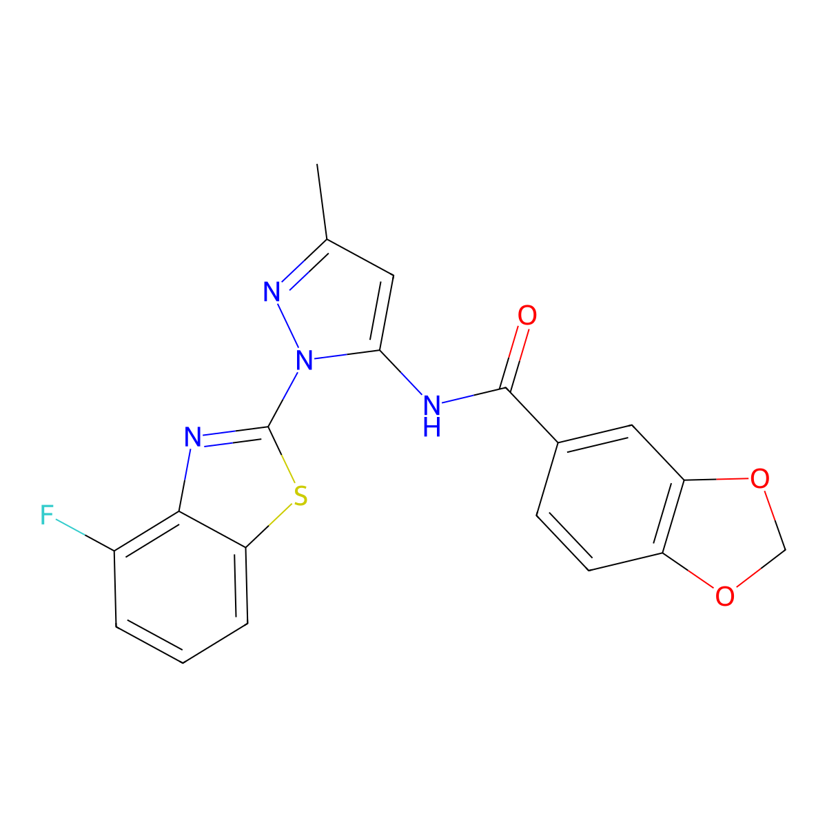 N-(1-(4-fluorobenzo[d]thiazol-2-yl)-3-methyl-1H-pyrazol-5-yl)benzo[d][1,3]dioxole-5-carboxamide molecular structure, CAS 1173064-30-6