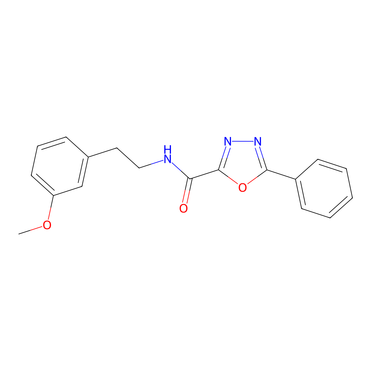 N-[2-(3-methoxyphenyl)ethyl]-5-phenyl-1,3,4-oxadiazole-2-carboxamide molecular structure, CAS 1173065-23-0