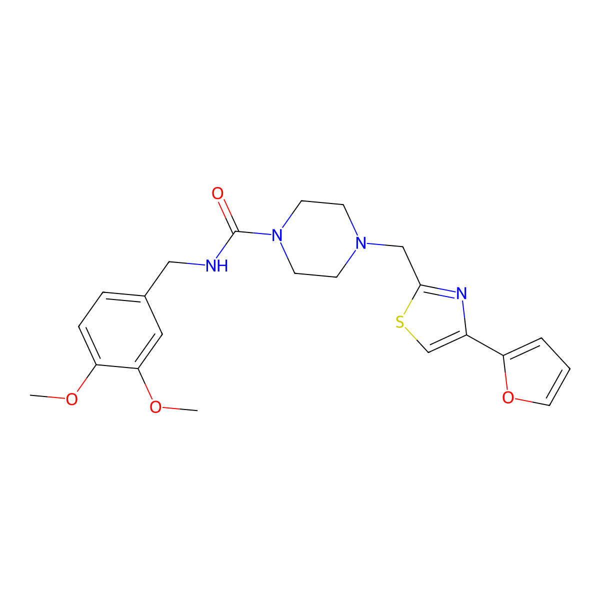 N-(3,4-dimethoxybenzyl)-4-((4-(furan-2-yl)thiazol-2-yl)methyl)piperazine-1-carboxamide molecular structure, CAS 1173066-12-0