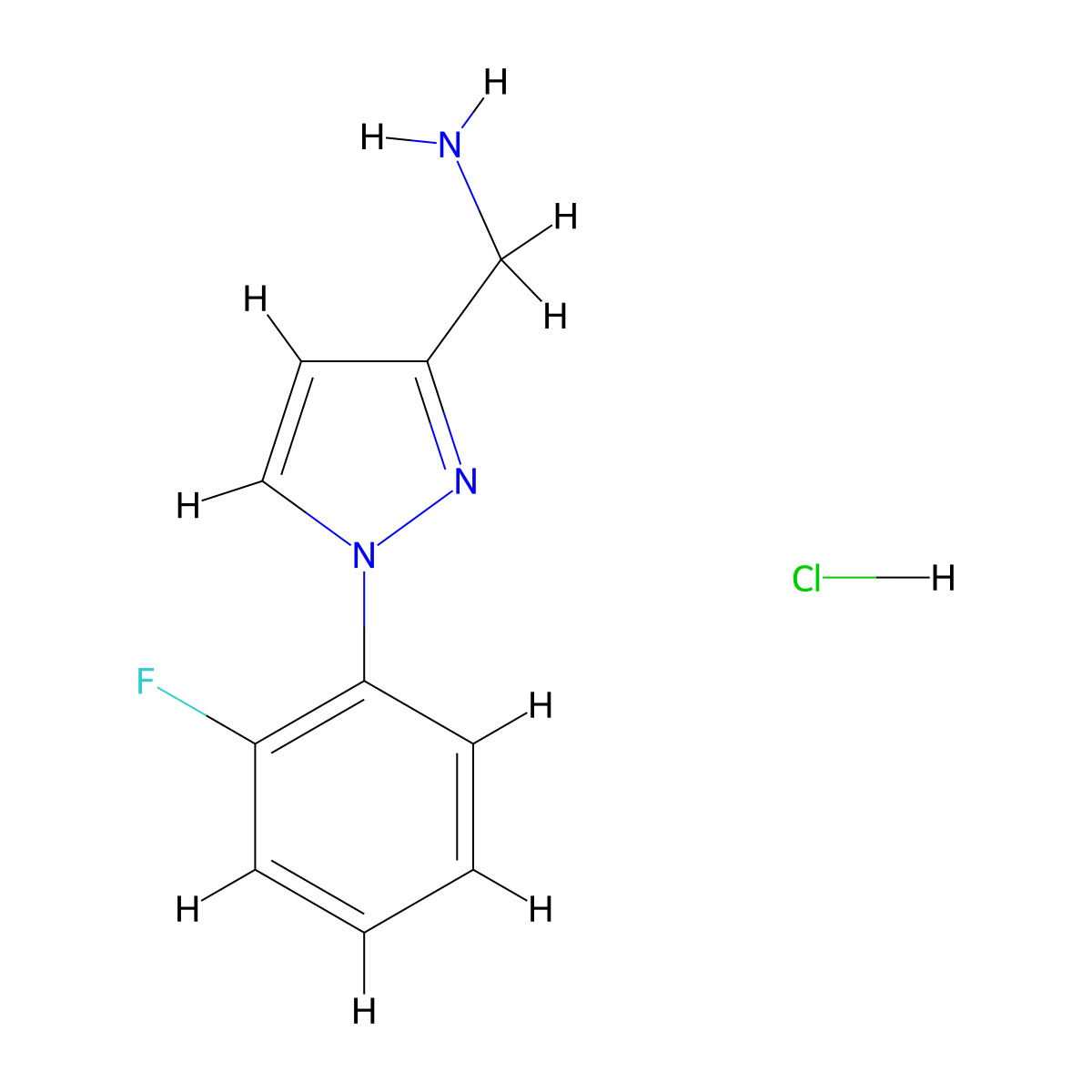 [1-(2-fluorophenyl)-1H-pyrazol-3-yl]methanamine hydrochloride molecular structure, CAS 1173070-02-4