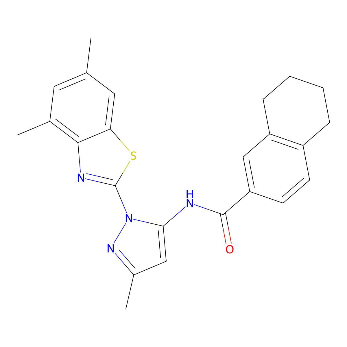 N-(1-(4,6-dimethylbenzo[d]thiazol-2-yl)-3-methyl-1H-pyrazol-5-yl)-5,6,7,8-tetrahydronaphthalene-2-carboxamide molecular structure, CAS 1173070-54-6