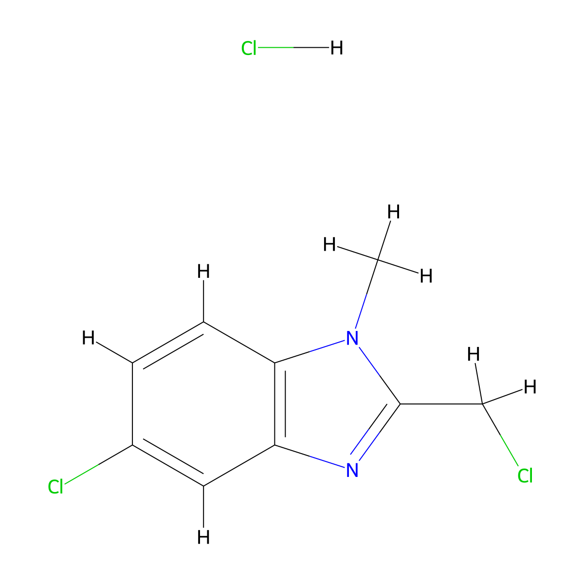 5-chloro-2-(chloromethyl)-1-methyl-1H-1,3-benzodiazole hydrochloride molecular structure, CAS 1173070-66-0