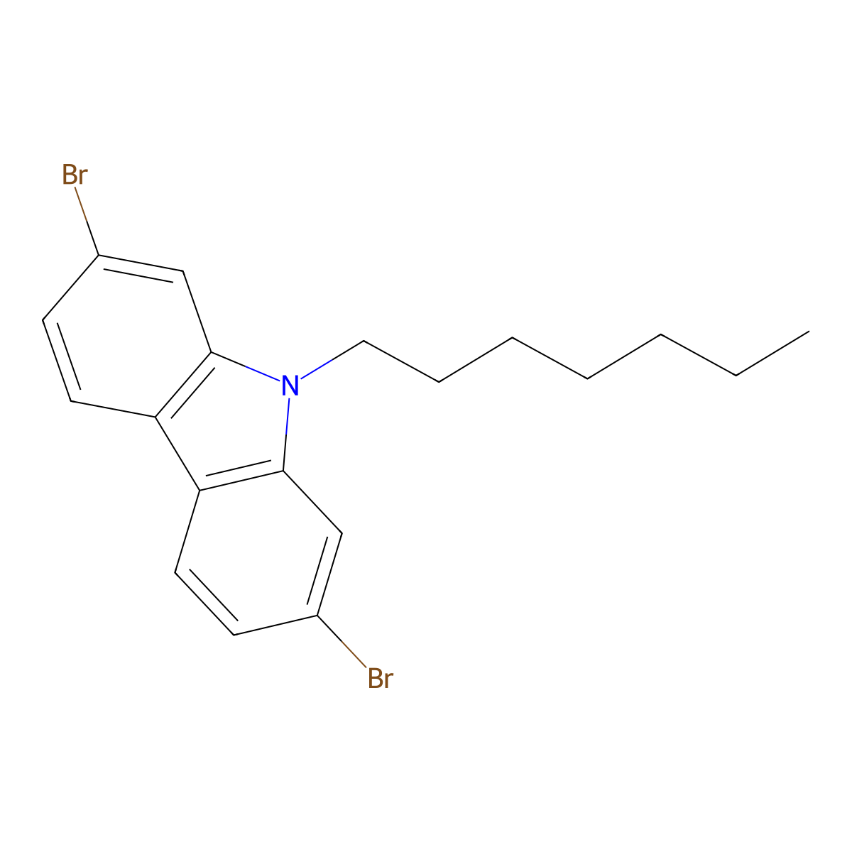 2,7-Dibromo-9-heptyl-9H-carbazole molecular structure, CAS 1173071-58-3