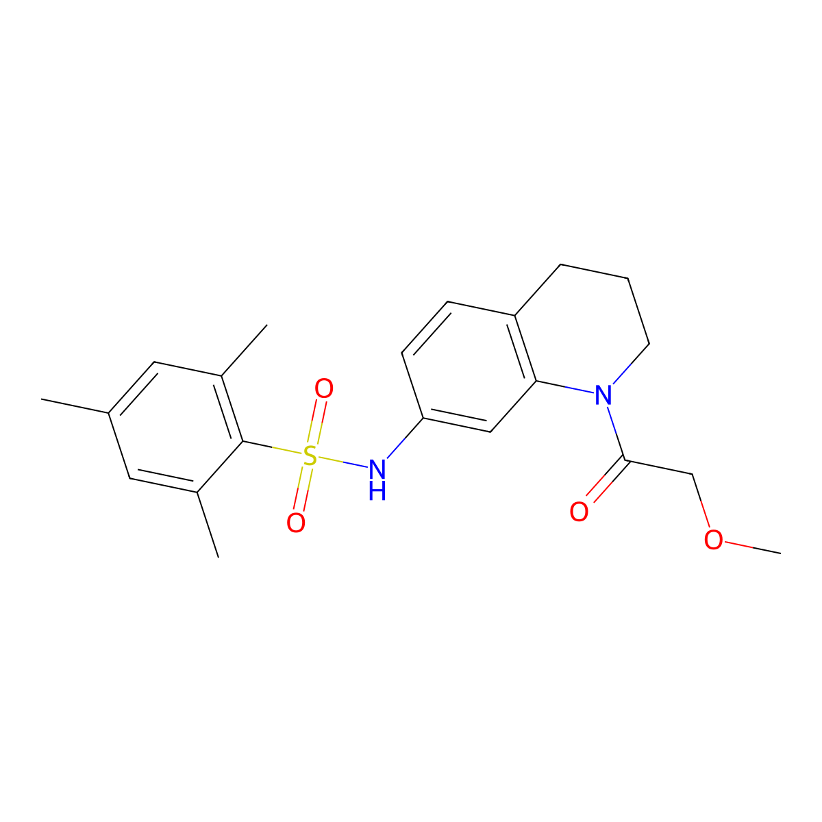 N-(1-(2-methoxyacetyl)-1,2,3,4-tetrahydroquinolin-7-yl)-2,4,6-trimethylbenzenesulfonamide molecular structure, CAS 1173075-00-7
