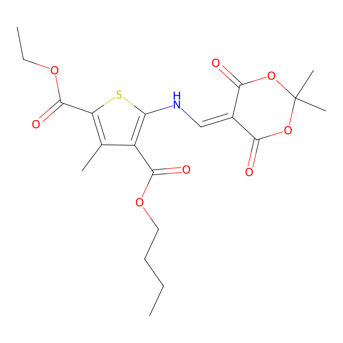 4-Butyl 2-ethyl 5-{[(2,2-dimethyl-4,6-dioxo-1,3-dioxan-5-ylidene)methyl]amino}-3-methylthiophene-2,4-dicarboxylate molecular structure, CAS 1173076-05-5