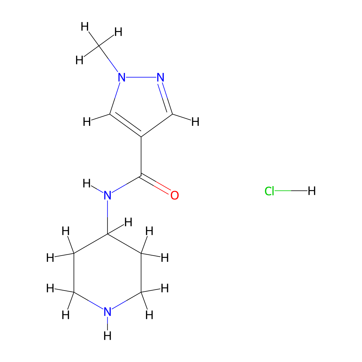 1-methyl-N-(piperidin-4-yl)-1H-pyrazole-4-carboxamide hydrochloride molecular structure, CAS 1173078-47-1