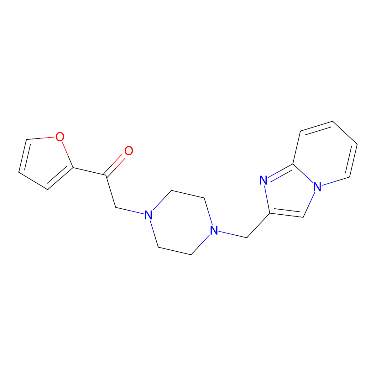 1-(Furan-2-yl)-2-(4-(imidazo[1,2-a]pyridin-2-ylmethyl)piperazin-1-yl)ethan-1-one molecular structure, CAS 1173082-31-9