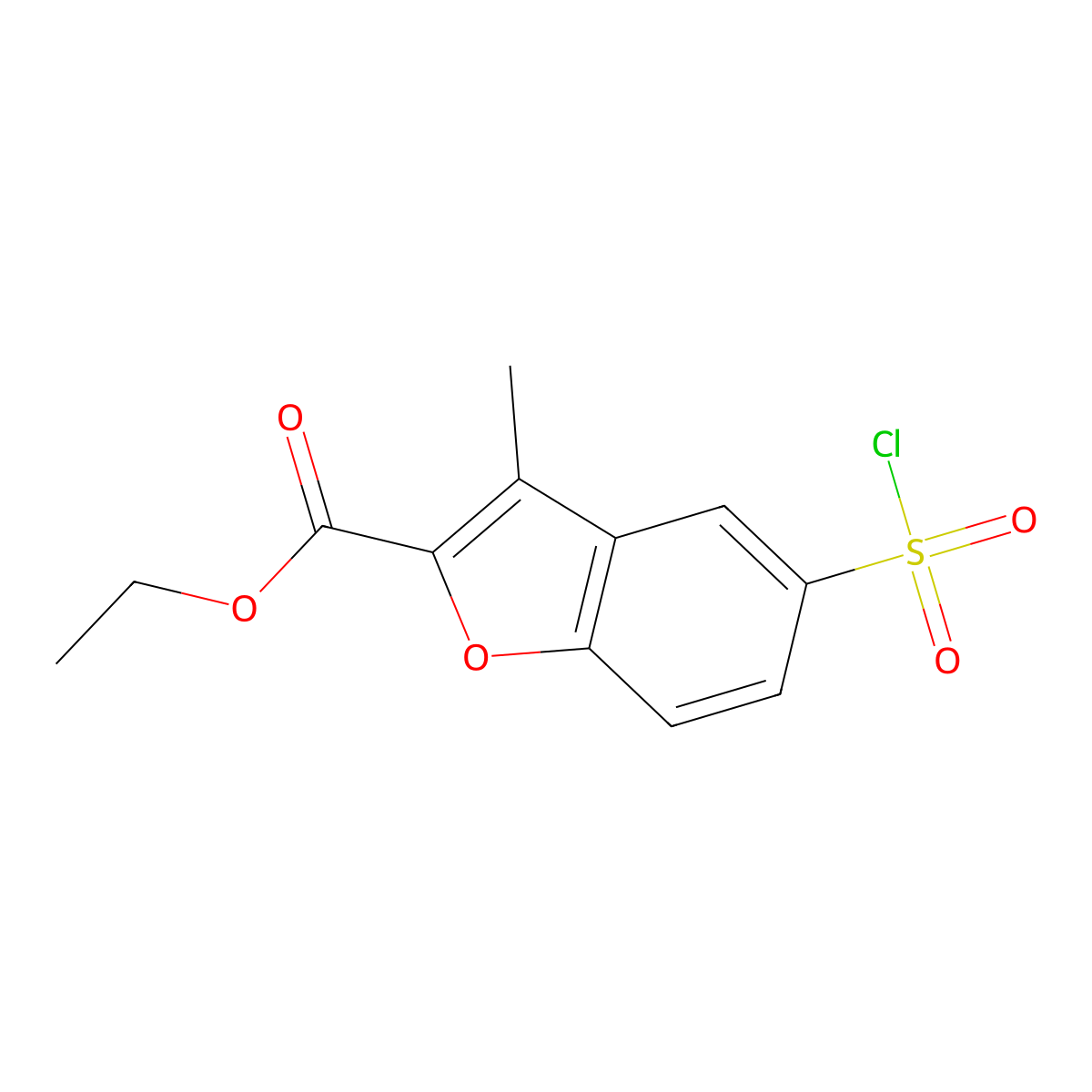 Ethyl 5-(chlorosulfonyl)-3-methyl-1-benzofuran-2-carboxylate molecular structure, CAS 1173083-97-0