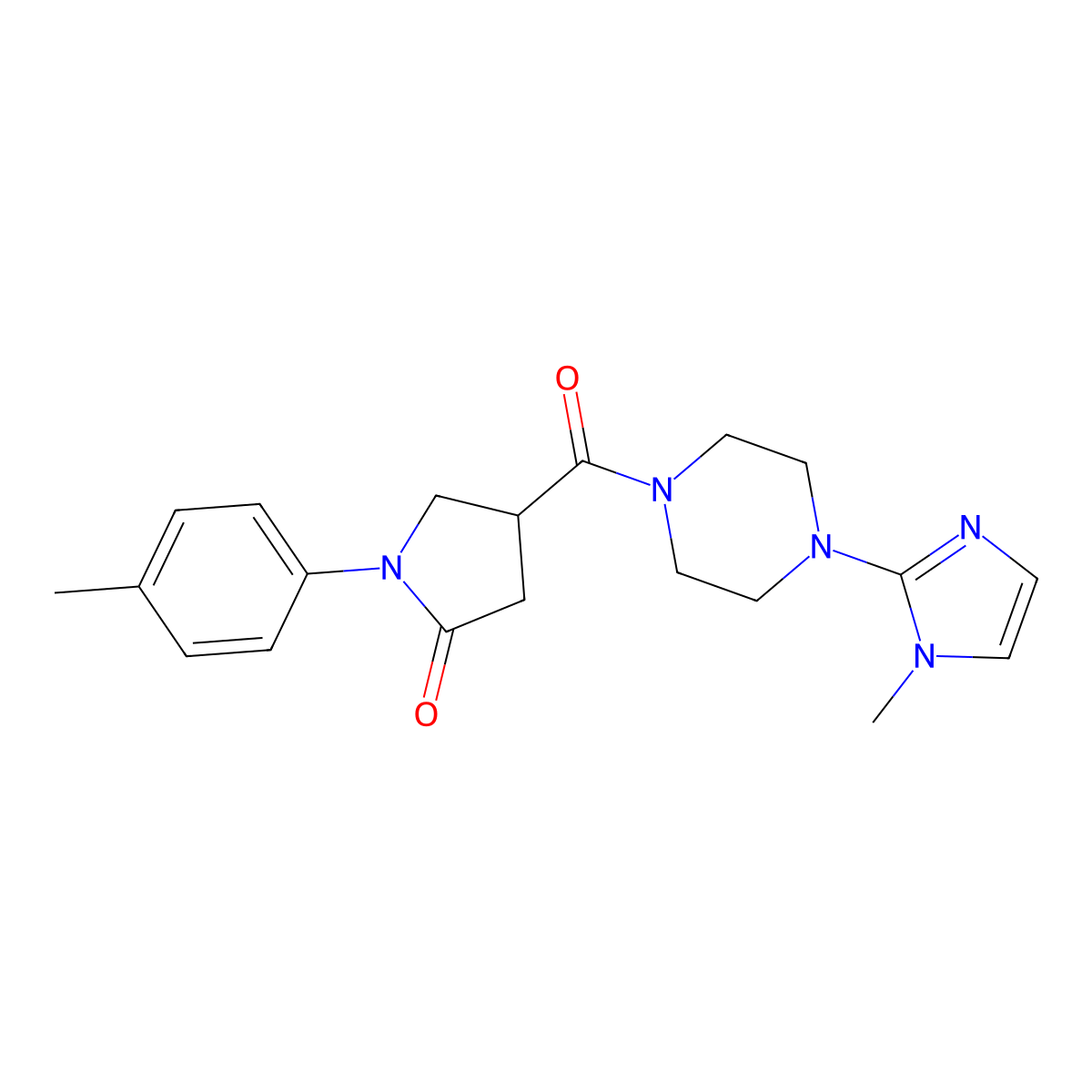 4-(4-(1-Methyl-1H-imidazol-2-yl)piperazine-1-carbonyl)-1-(p-tolyl)pyrrolidin-2-one molecular structure, CAS 1173084-57-5