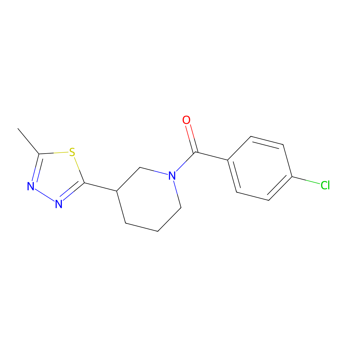 (4-Chlorophenyl)(3-(5-methyl-1,3,4-thiadiazol-2-yl)piperidin-1-yl)methanone molecular structure, CAS 1173084-84-8