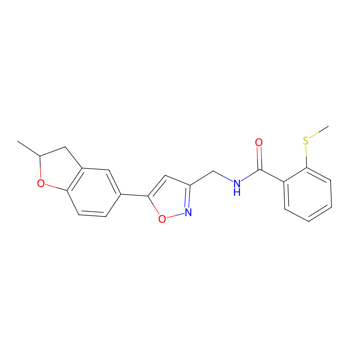 N-((5-(2-methyl-2,3-dihydrobenzofuran-5-yl)isoxazol-3-yl)methyl)-2-(methylthio)benzamide molecular structure, CAS 1173085-00-1