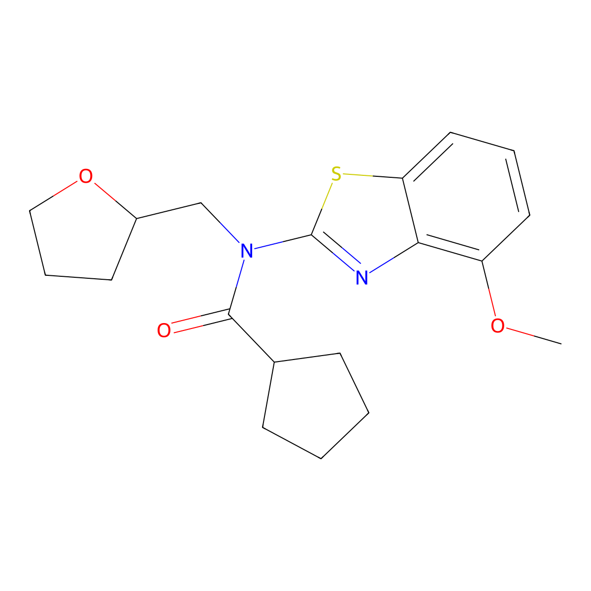 N-(4-methoxybenzo[d]thiazol-2-yl)-N-((tetrahydrofuran-2-yl)methyl)cyclopentanecarboxamide molecular structure, CAS 1173085-94-3