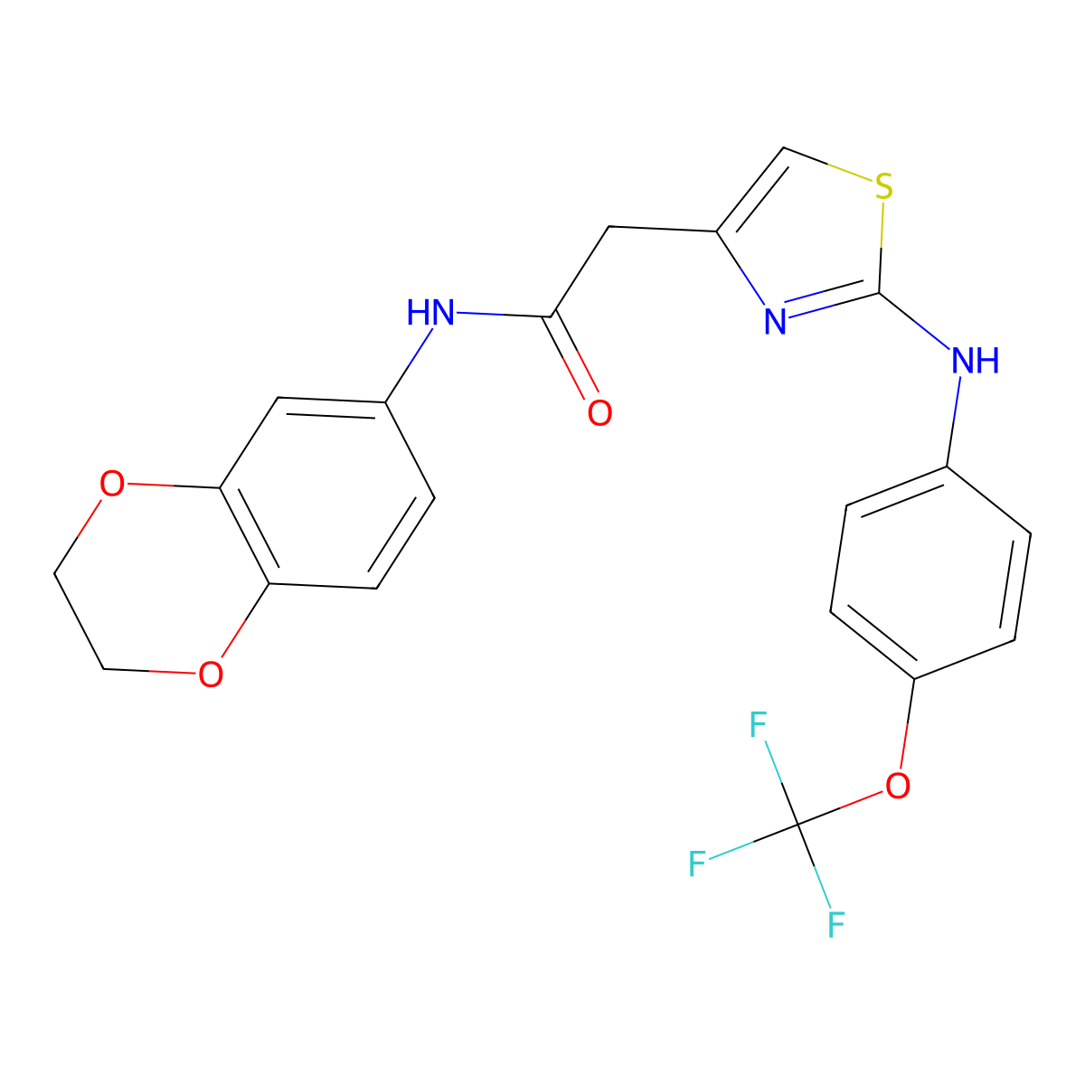N-(2,3-dihydrobenzo[b][1,4]dioxin-6-yl)-2-(2-((4-(trifluoromethoxy)phenyl)amino)thiazol-4-yl)acetamide molecular structure, CAS 1173086-69-5