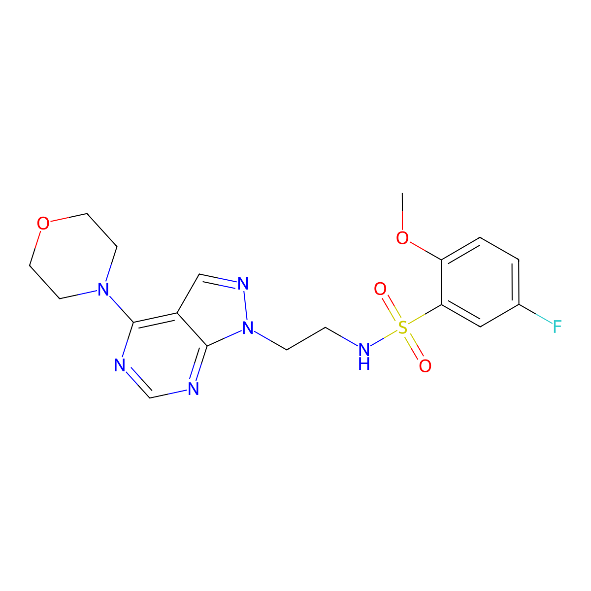 5-fluoro-2-methoxy-N-(2-(4-morpholino-1H-pyrazolo[3,4-d]pyrimidin-1-yl)ethyl)benzenesulfonamide molecular structure, CAS 1173086-92-4