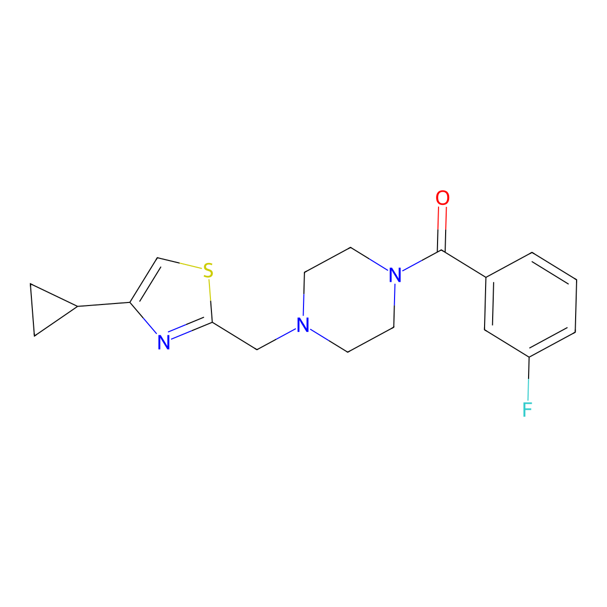 (4-((4-Cyclopropylthiazol-2-yl)methyl)piperazin-1-yl)(3-fluorophenyl)methanone molecular structure, CAS 1173098-45-7