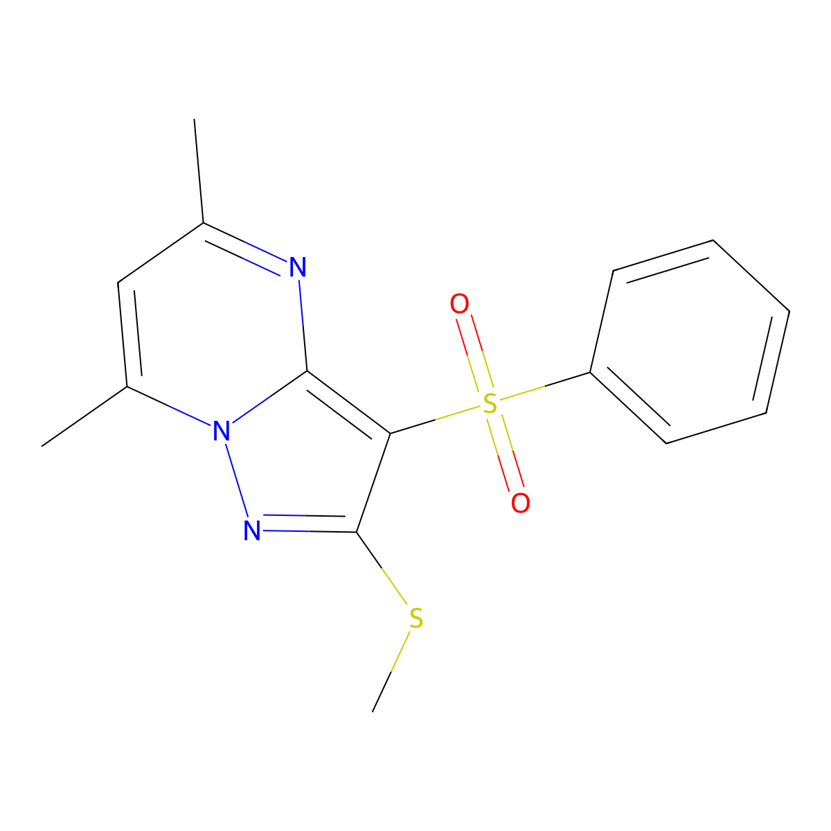 5,7-Dimethyl-2-(methylthio)-3-(phenylsulfonyl)pyrazolo(1,5-a)pyrimidine molecular structure, CAS 1173103-84-8