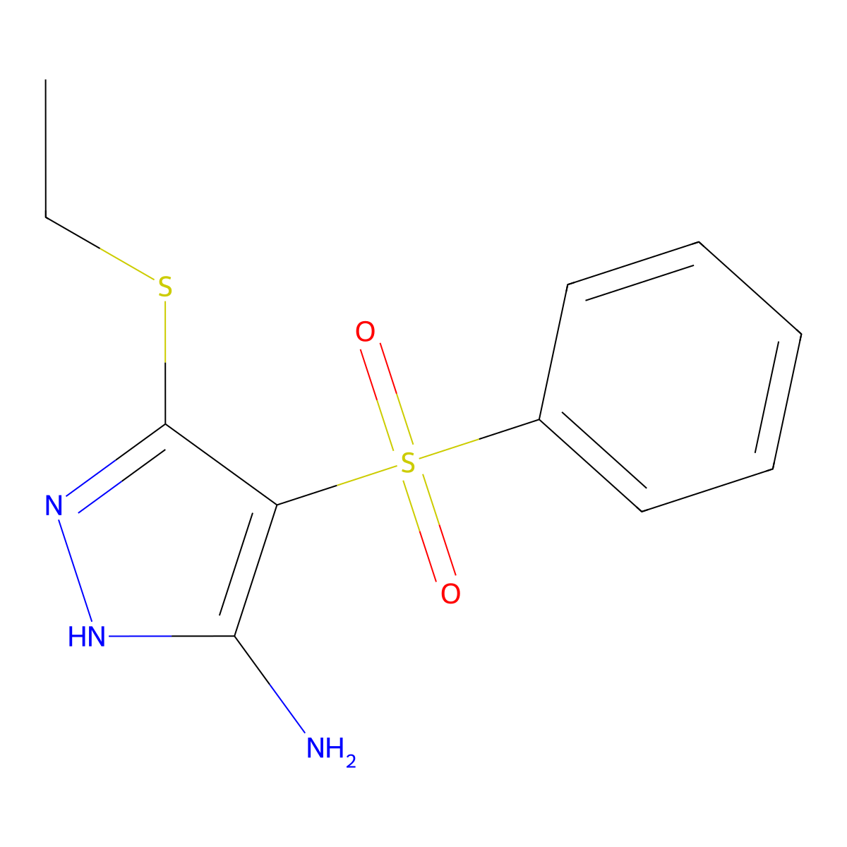 3-(ethylthio)-4-(phenylsulfonyl)-1H-pyrazol-5-amine molecular structure, CAS 1173104-16-9