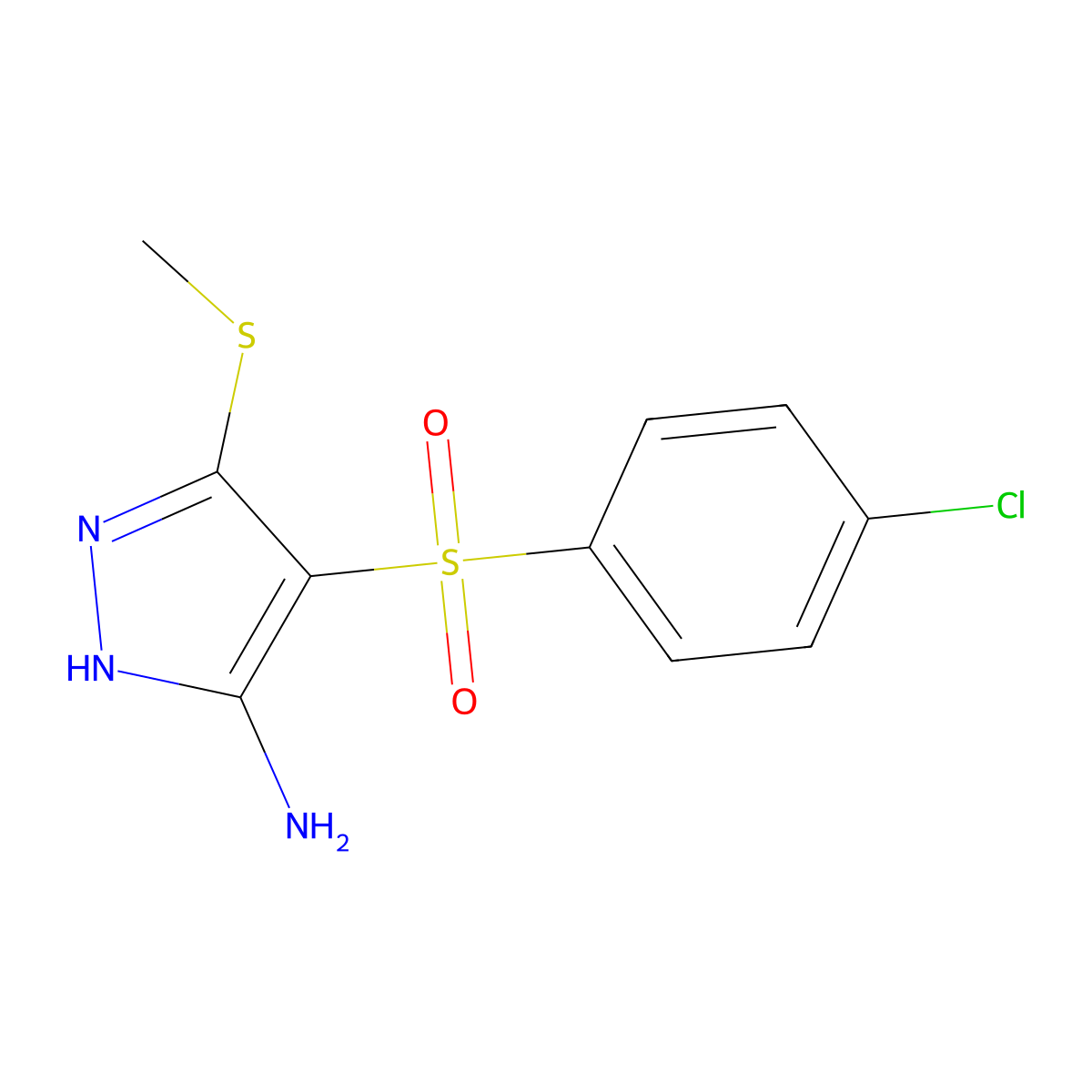 4-(4-chlorophenyl)sulfonyl-3-methylsulfanyl-1H-pyrazol-5-amine molecular structure, CAS 1173104-24-9
