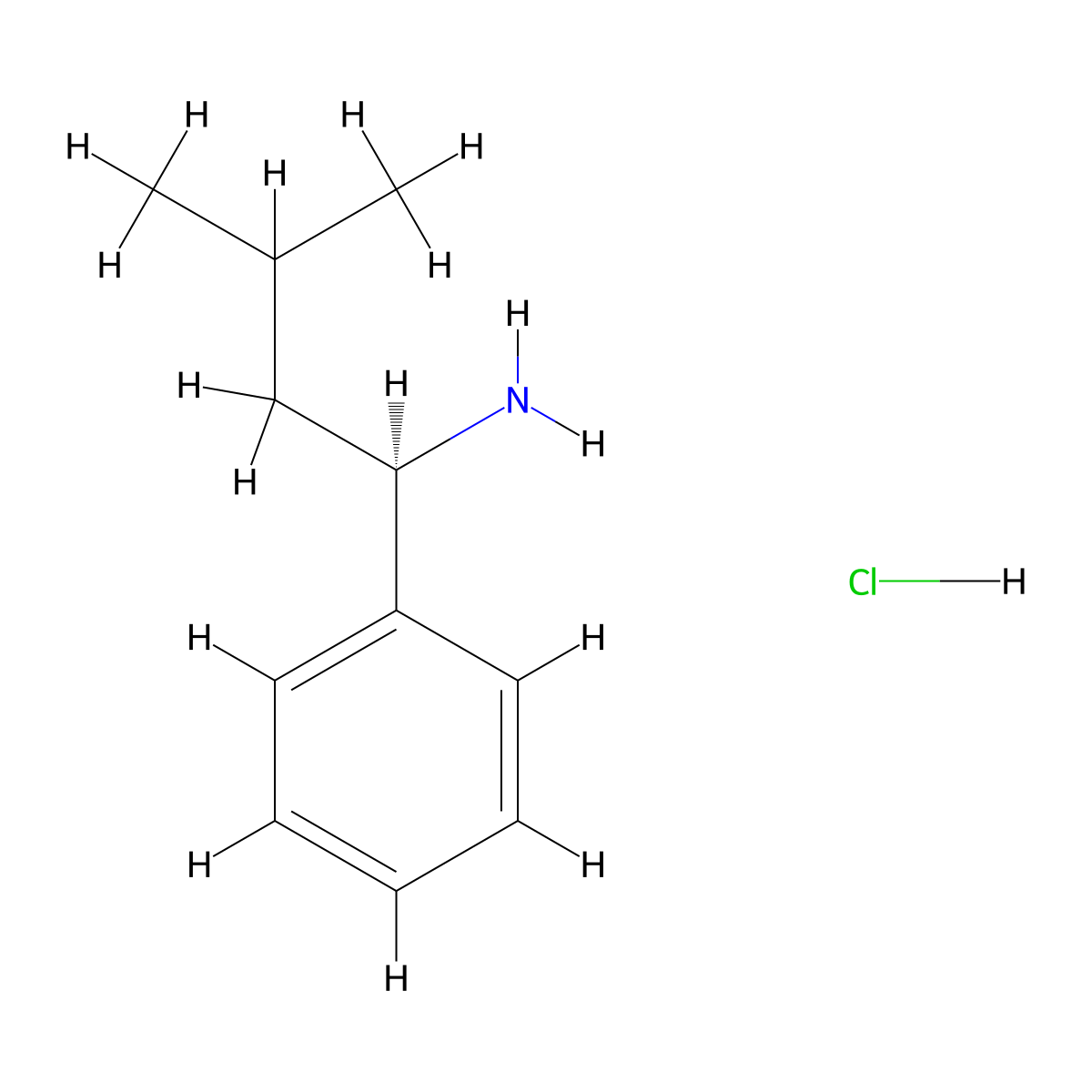 (1R)-3-Methyl-1-phenylbutan-1-amine--hydrogen chloride (1/1) molecular structure, CAS 1173110-88-7