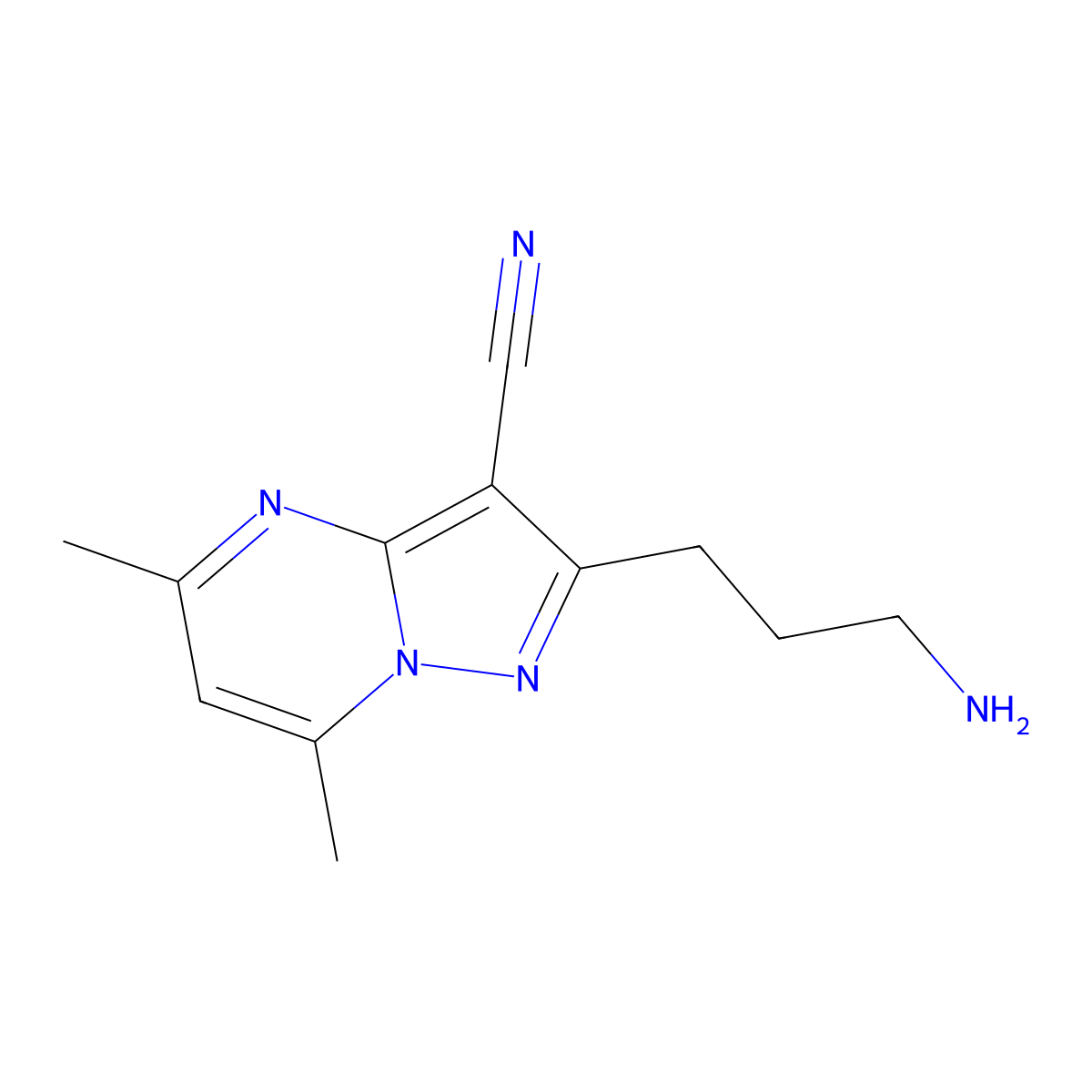 2-(3-Aminopropyl)-5,7-dimethylpyrazolo[1,5-a]pyrimidine-3-carbonitrile molecular structure, CAS 1173145-75-9