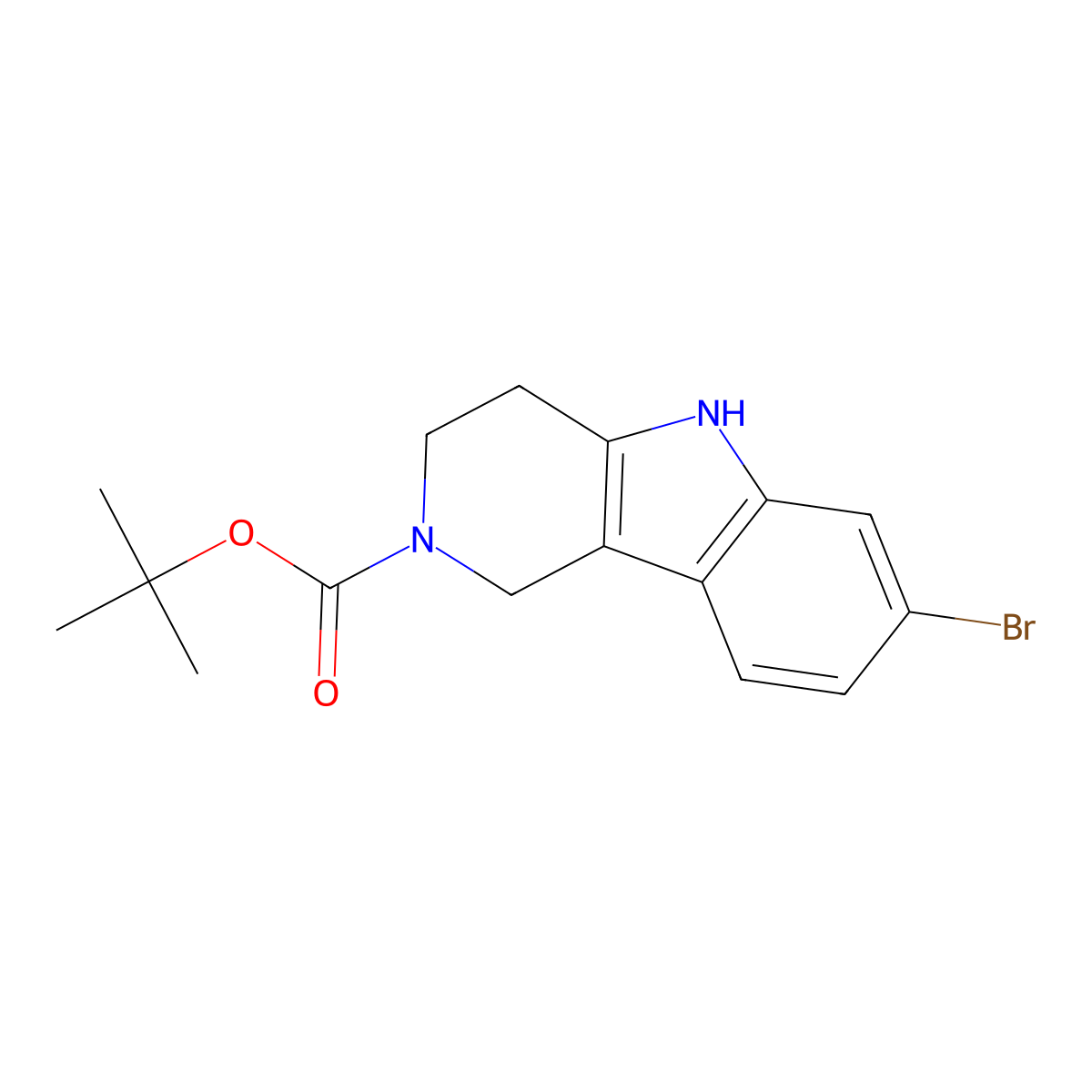 tert-butyl 7-bromo-1,3,4,5-tetrahydro-2H-pyrido[4,3-b]indole-2-carboxylate molecular structure, CAS 1173155-30-0