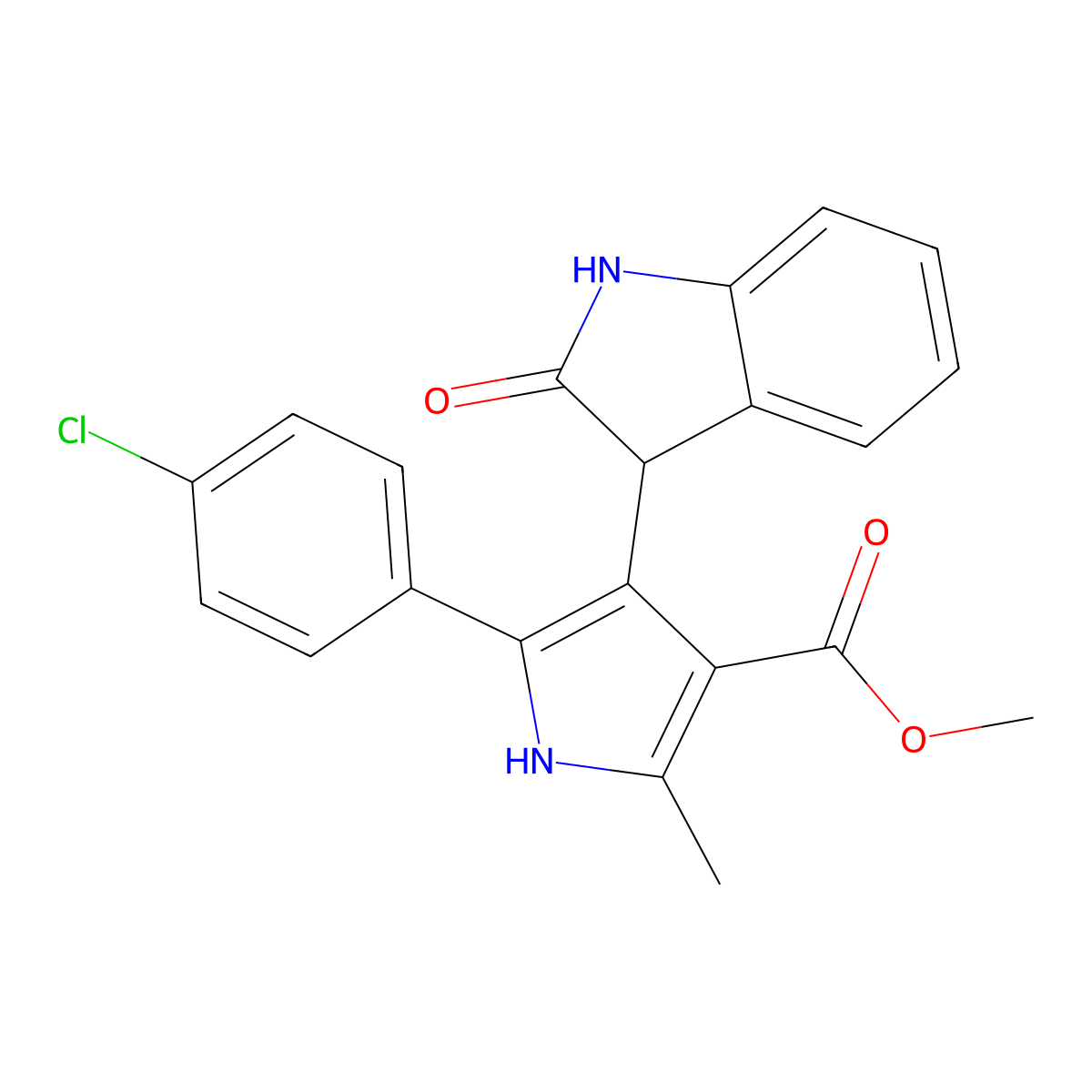 2-Methyl-4-(2-oxoindoline-3-yl)-5-(4-chlorophenyl)-1H-pyrrole-3-carboxylic acid methyl ester molecular structure, CAS 1173173-74-4