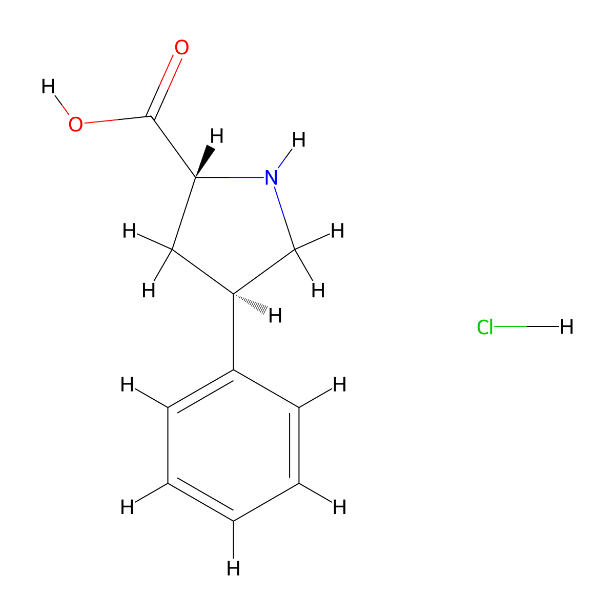 (2R,4R)-4-Phenylpyrrolidine-2-carboxylic acid hydrochloride molecular structure, CAS 1173174-03-2