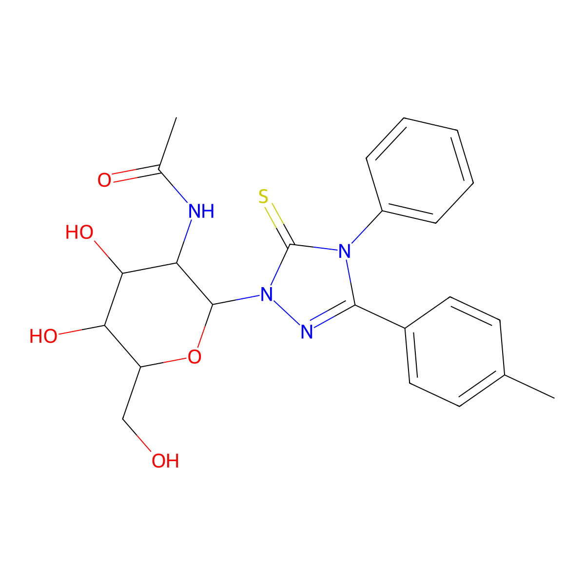 N-(4,5-dihydroxy-6-(hydroxymethyl)-2-(4-phenyl-5-thioxo-3-(p-tolyl)-4,5-dihydro-1H-1,2,4-triazol-1-yl)tetrahydro-2H-pyran-3-yl)acetamide molecular structure, CAS 1173199-66-0