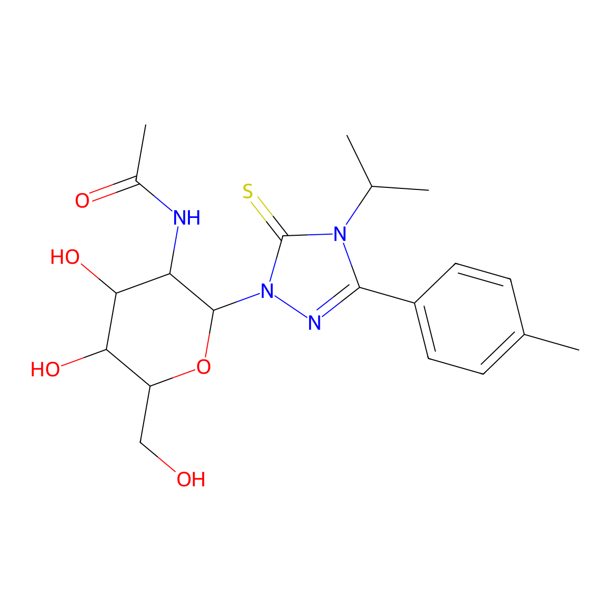 2-[2-(acetylamino)-2-deoxyhexopyranosyl]-5-(4-methylphenyl)-4-(propan-2-yl)-2,4-dihydro-3H-1,2,4-triazole-3-thione molecular structure, CAS 1173199-67-1