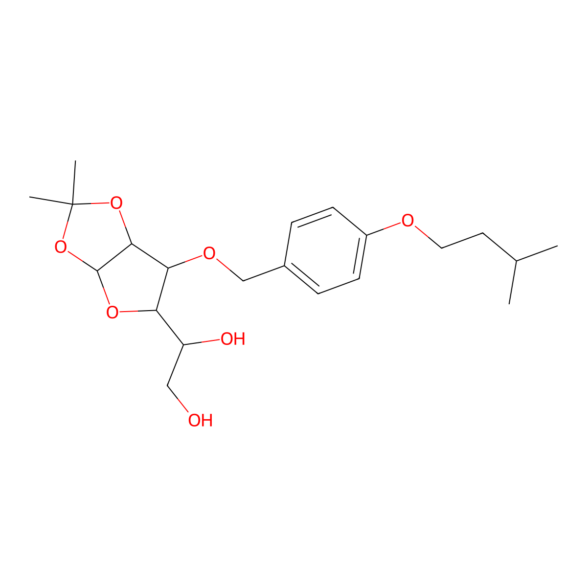 1-(6-((4-(Isopentyloxy)benzyl)oxy)-2,2-dimethyltetrahydrofuro[2,3-d][1,3]dioxol-5-yl)ethane-1,2-diol molecular structure, CAS 1173199-70-6
